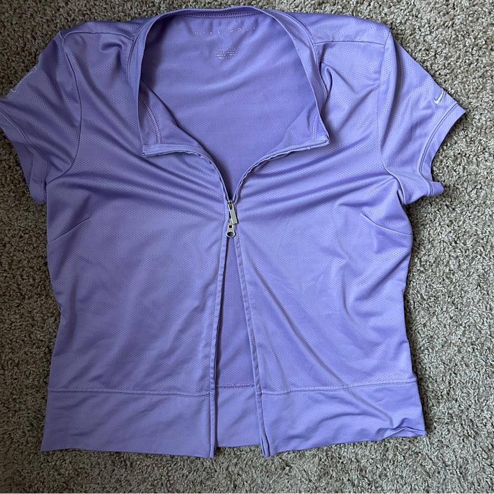 W Lavender Nike Golf DriFit Zull Zip Short Sleeve Top Size S |A28